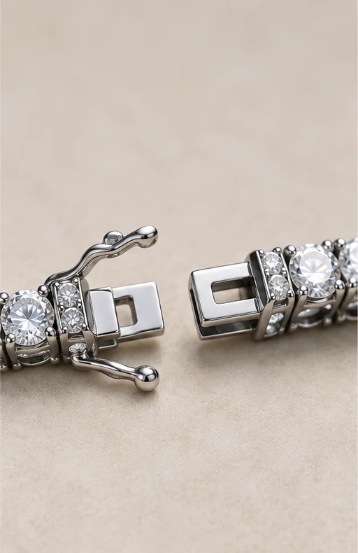 Close-up of tennis bracelet clasp