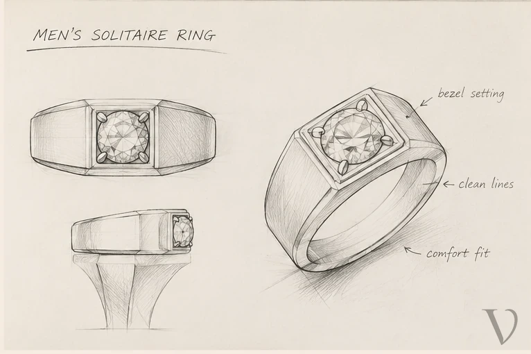 Men's solitaire ring design sketch