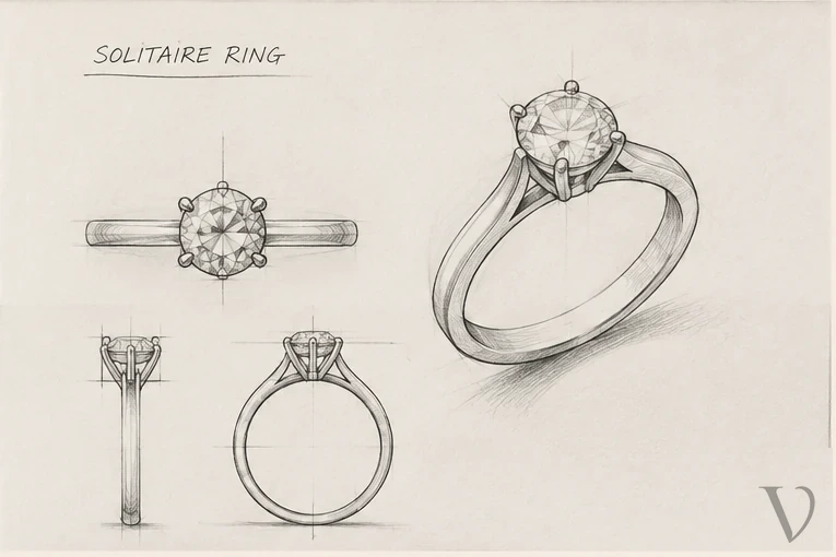 Solitaire ring design sketch