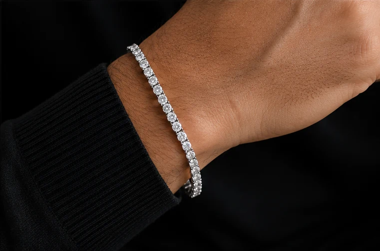 Men's tennis bracelet worn on wrist