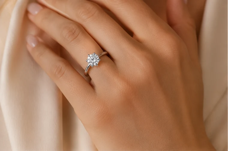 Solitaire ring worn on hand