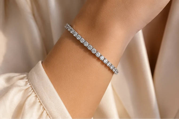 Tennis bracelet worn on wrist